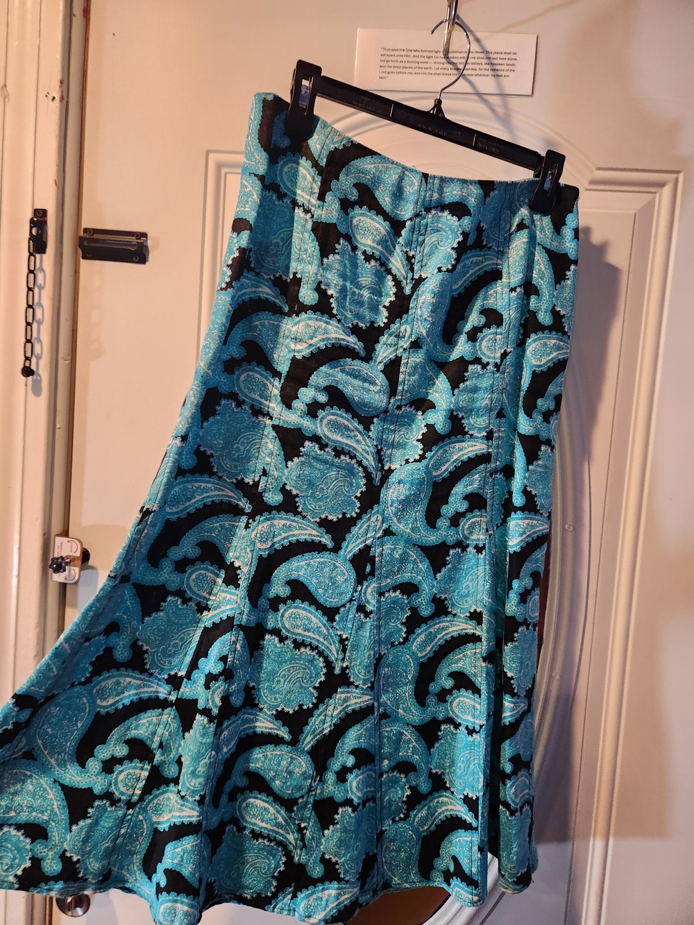 Kim Rogers Black and Turquoise Paisley Boho A-Line Flaring Skirt Womens Size 8